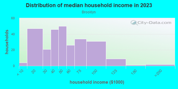 Household income distribution in 2013 in Brooklyn in Jacksonville neighborhood in FL