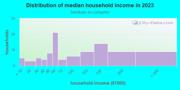 Household income distribution in 2013 in Sanctuary on Livingston in Lutz neighborhood in FL