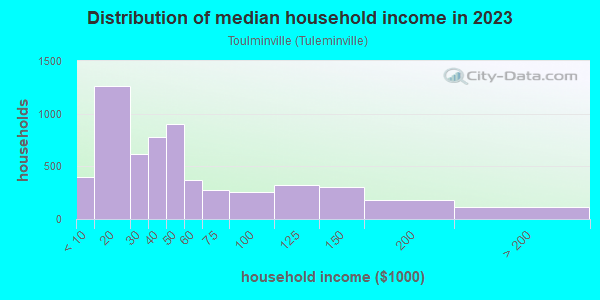 Household income distribution in 2013 in Toulminville in Mobile neighborhood in AL