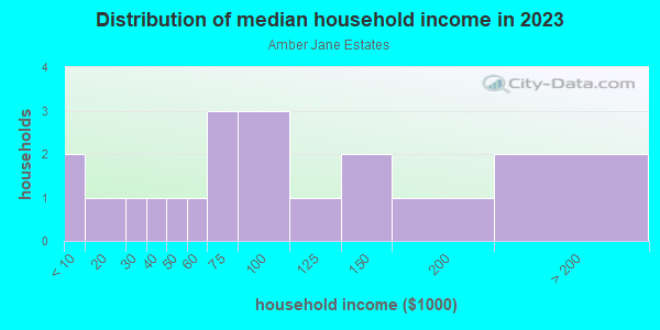 Household income distribution in 2013 in Amber Jane Estates in Fayetteville neighborhood in AR