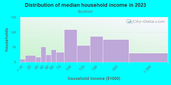 Household income distribution in 2013 in Buckhorn in Valrico neighborhood in FL
