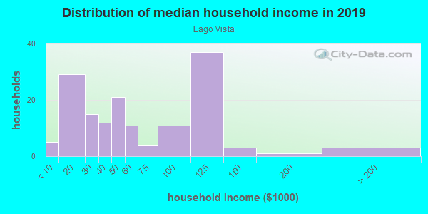 Household income distribution in 2013 in Lago Vista in Tampa neighborhood in FL