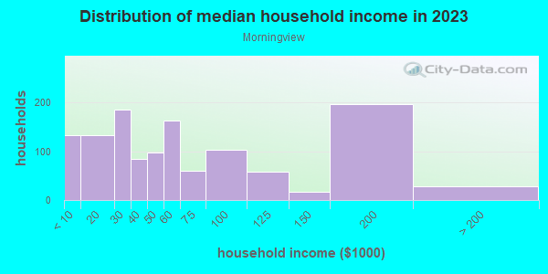Household income distribution in 2013 in Morningview in Montgomery neighborhood in AL