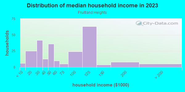 Household income distribution in 2013 in Fruitland Heights in Saint Petersburg neighborhood in FL