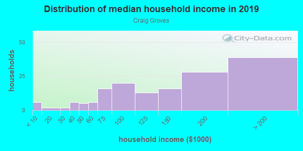Household income distribution in 2013 in Craig Groves in Orlando neighborhood in FL