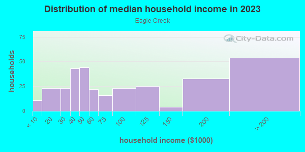 Household income distribution in 2013 in Eagle Creek in Orlando neighborhood in FL