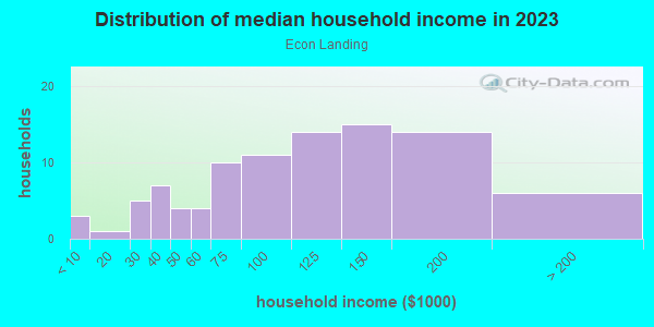 Household income distribution in 2013 in Econ Landing in Orlando neighborhood in FL