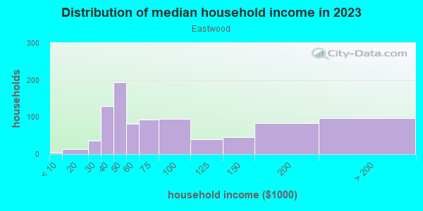 Household income distribution in 2013 in Eastwood in Orlando neighborhood in FL