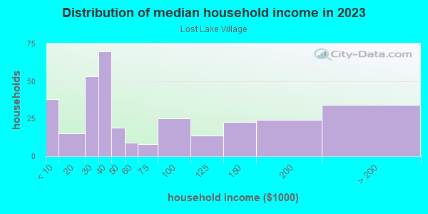 Household income distribution in 2013 in Lost Lake Village in Orlando neighborhood in FL
