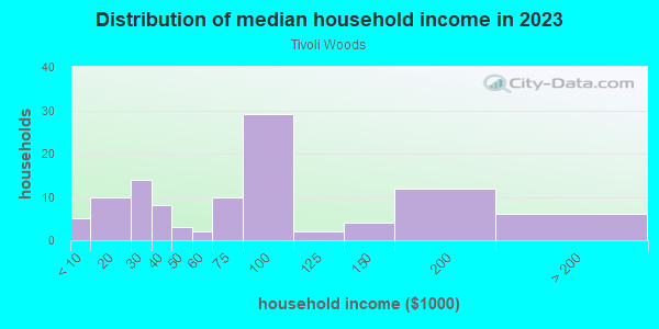 Household income distribution in 2013 in Tivoli Woods in Orlando neighborhood in FL