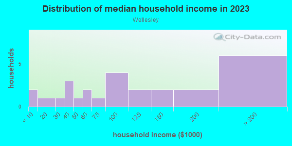 Household income distribution in 2013 in Wellesley in Orlando neighborhood in FL