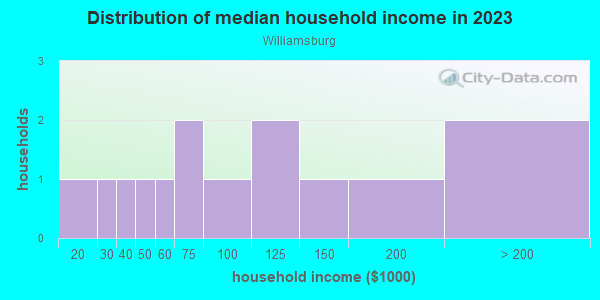 Household income distribution in 2013 in Williamsburg in Orlando neighborhood in FL
