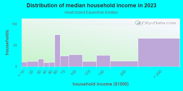 Household income distribution in 2013 in Heart Island Equestrian Estates in Ormond Beach neighborhood in FL
