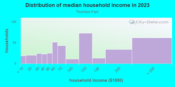Household income distribution in 2013 in Thornton Park in Orlando neighborhood in FL