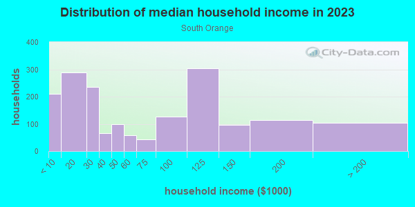Household income distribution in 2013 in South Orange in Orlando neighborhood in FL