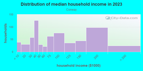 Household income distribution in 2013 in Conway in Orlando neighborhood in FL