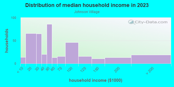 Household income distribution in 2013 in Johnson Village in Orlando neighborhood in FL