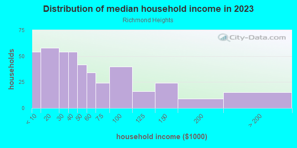 Household income distribution in 2013 in Richmond Heights in Orlando neighborhood in FL