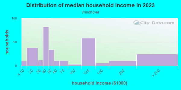 Household income distribution in 2013 in Windhover in Orlando neighborhood in FL