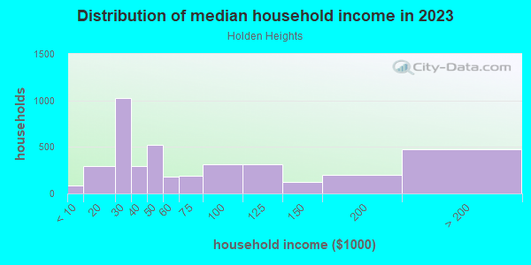 Household income distribution in 2013 in Holden Heights in Orlando neighborhood in FL