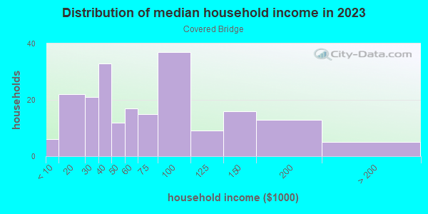 Household income distribution in 2013 in Covered Bridge in Orlando neighborhood in FL