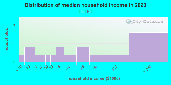 Household income distribution in 2013 in Thrill Hill in Eustis neighborhood in FL