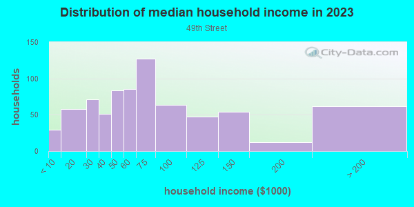 Household income distribution in 2013 in 49th Street in Saint Petersburg neighborhood in FL