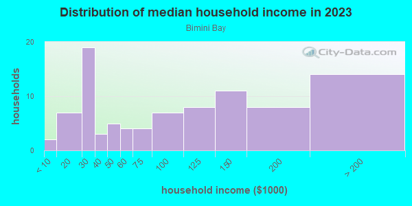 Household income distribution in 2013 in Bimini Bay in Davenport neighborhood in FL