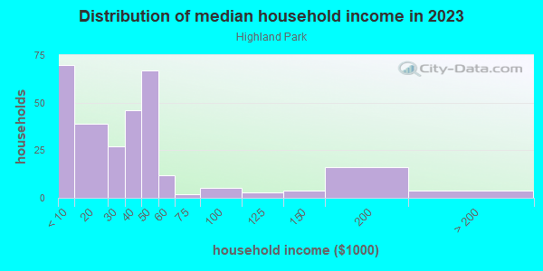 Household income distribution in 2013 in Highland Park in Davenport neighborhood in FL