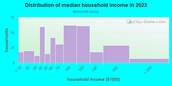 Household income distribution in 2013 in Mammoth Grove in Lake Wales neighborhood in FL