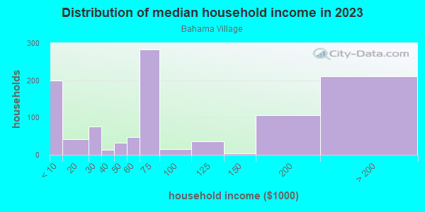 Household income distribution in 2013 in Bahama Village in Key West neighborhood in FL