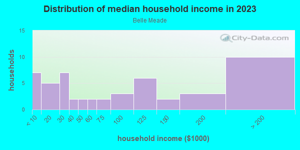 Household income distribution in 2013 in Belle Meade in Miami neighborhood in FL