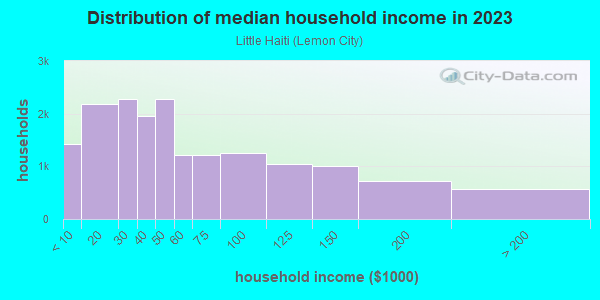 Household income distribution in 2013 in Little Haiti in Miami neighborhood in FL