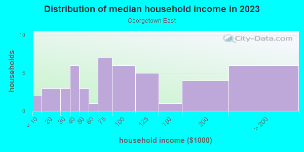 Household income distribution in 2013 in Georgetown East in Safety Harbor neighborhood in FL