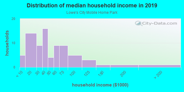 Household income distribution in 2013 in Lowe's City Mobile Home Park in Saint Petersburg neighborhood in FL