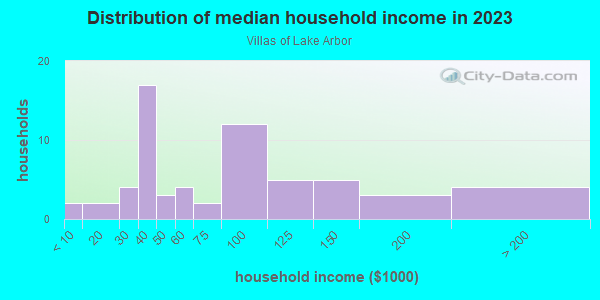 Household income distribution in 2013 in Villas of Lake Arbor in Clearwater neighborhood in FL