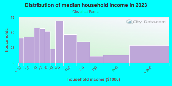 Household income distribution in 2013 in Cloverleaf Farms in Brooksville neighborhood in FL