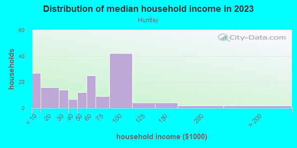 Household income distribution in 2013 in Huntley in Spring Hill neighborhood in FL