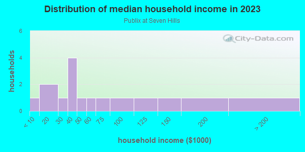 Household income distribution in 2013 in Publix at Seven Hills in Spring Hill neighborhood in FL