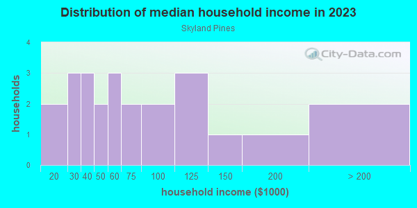 Household income distribution in 2013 in Skyland Pines in Spring Hill neighborhood in FL