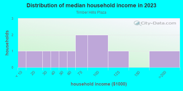 Household income distribution in 2013 in Timber Hills Plaza in Spring Hill neighborhood in FL