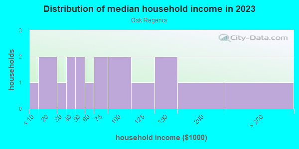 Household income distribution in 2013 in Oak Regency in Brandon neighborhood in FL