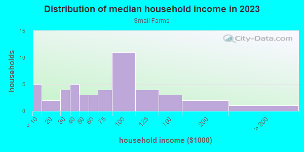 Household income distribution in 2013 in Small Farms in Plant City neighborhood in FL