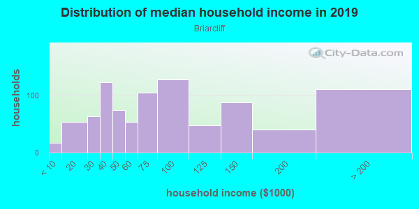 Household income distribution in 2013 in Briarcliff in Atlanta neighborhood in GA