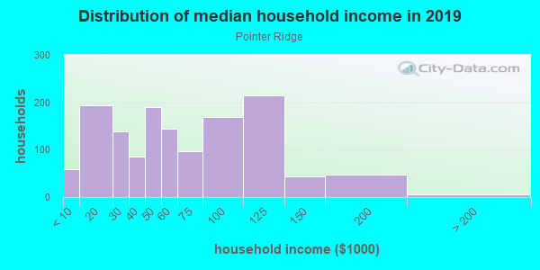 Household income distribution in 2013 in Pointer Ridge in Atlanta neighborhood in GA