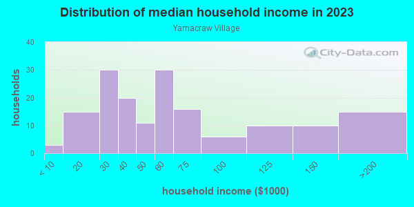 Household income distribution in 2013 in Yamacraw Village in Savannah neighborhood in GA