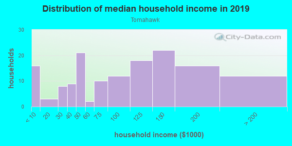 Household income distribution in 2013 in Tomahawk in Woodstock neighborhood in GA
