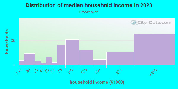 Household income distribution in 2013 in Brookhaven in Atlanta neighborhood in GA