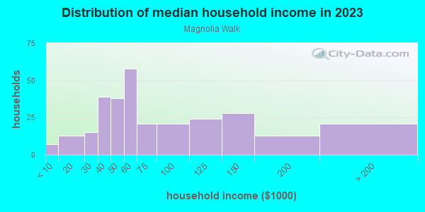 Household income distribution in 2013 in Magnolia Walk in Atlanta neighborhood in GA