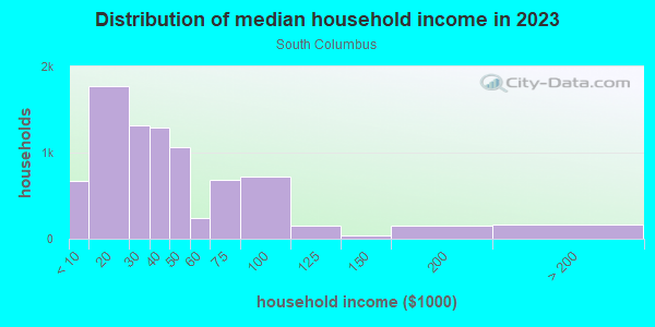 Household income distribution in 2013 in South Columbus in Columbus neighborhood in GA